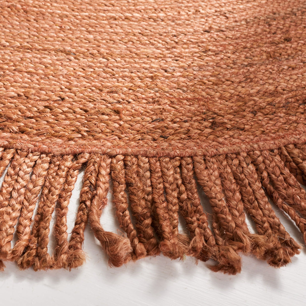 Braided Fringed Area Rug – Solid Color Handcrafted Floor Rug