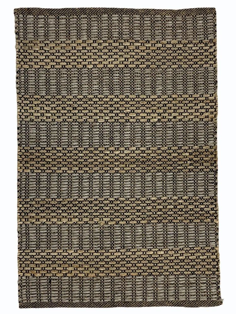 Brown And Grey Geometric Wool Jute Sisal Rug