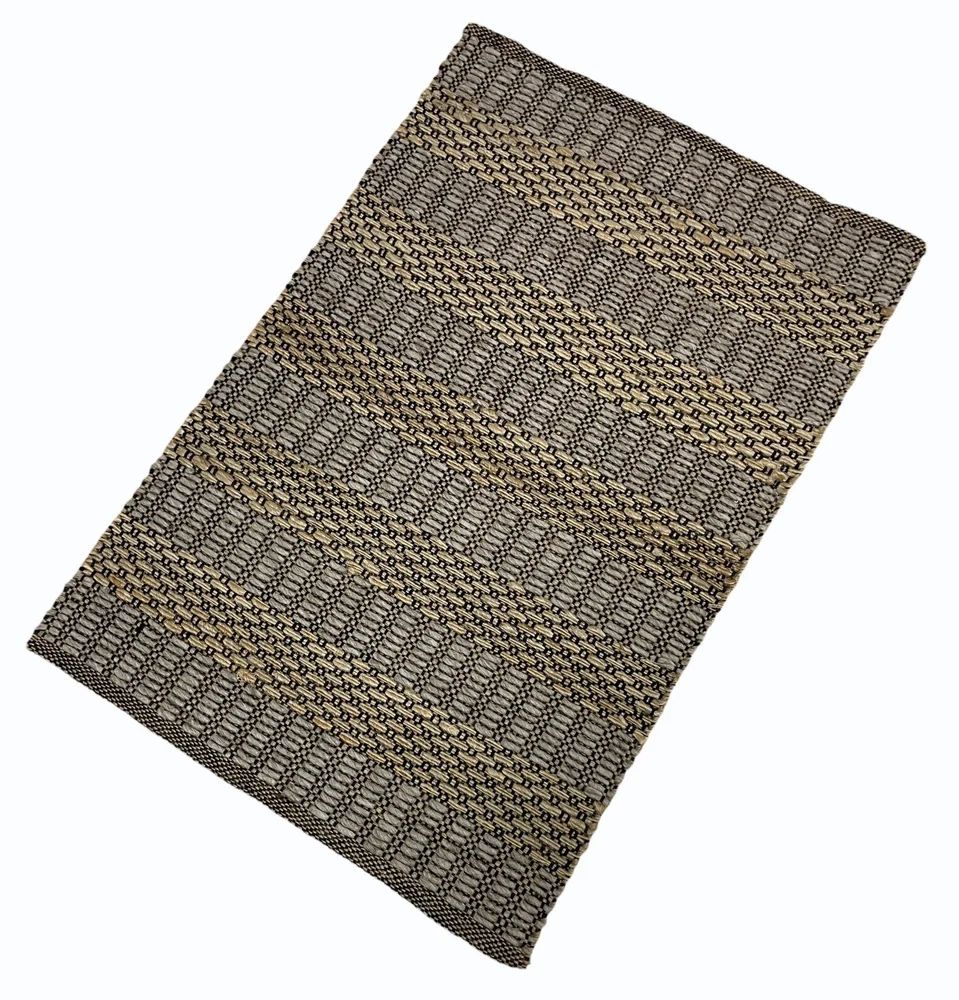 Brown And Grey Geometric Wool Jute Sisal Rug