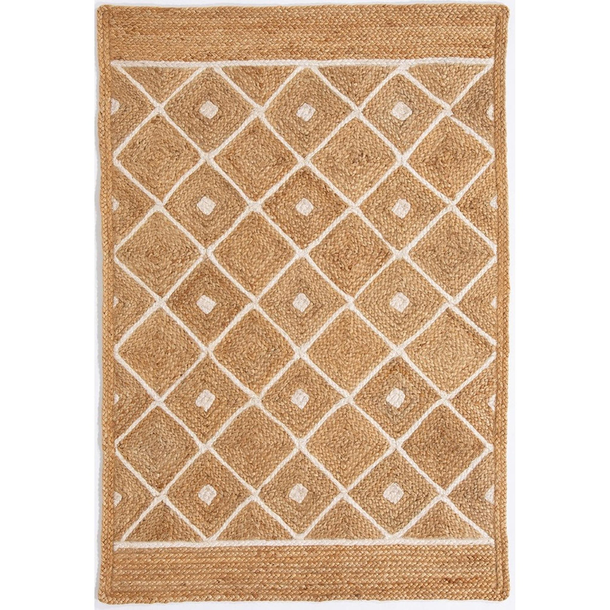 Diamond Pattern Hand-Braided Jute Rug – Natural Fiber Carpet for Home Décor