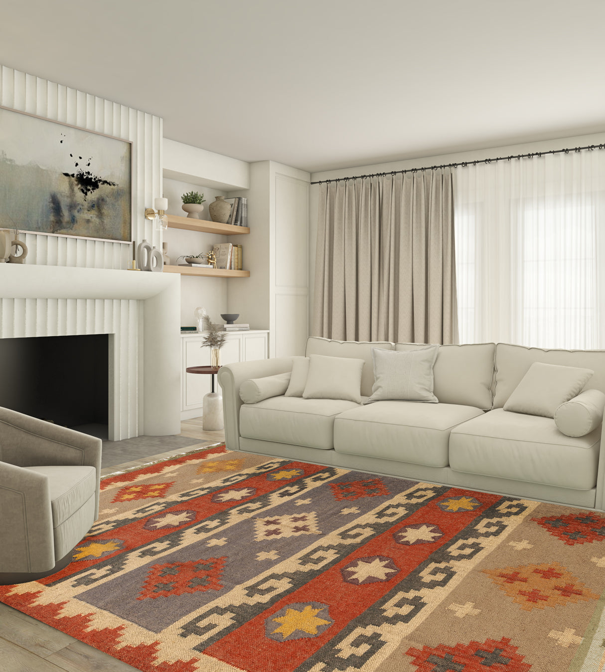 Handmade Kilim Rugs, Red With Multicolor Wool Jute Rug, Home Decor Rug