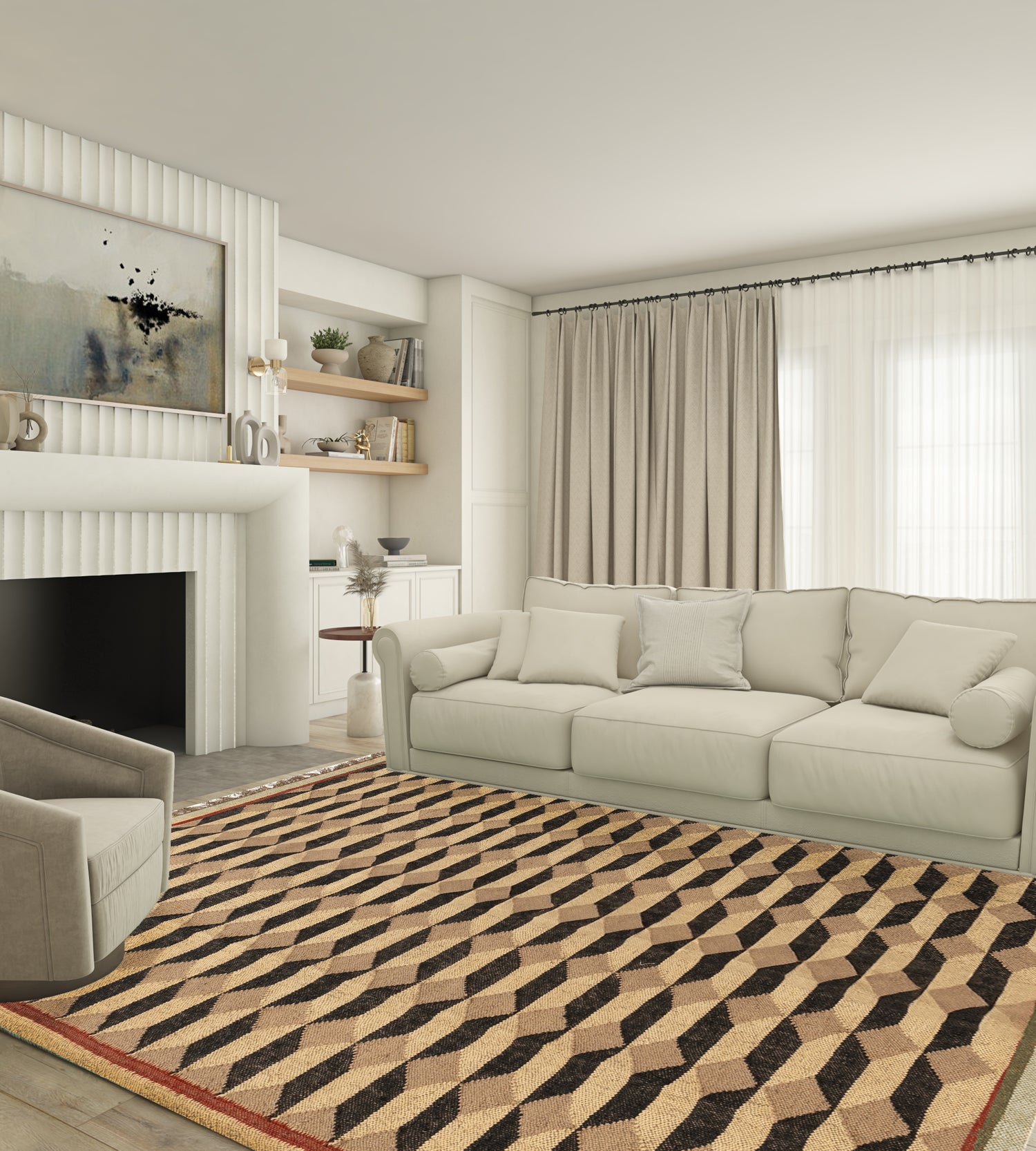 Handmade Dhurrie Wool Jute Rug, Beige And Black, Home Decor Rug