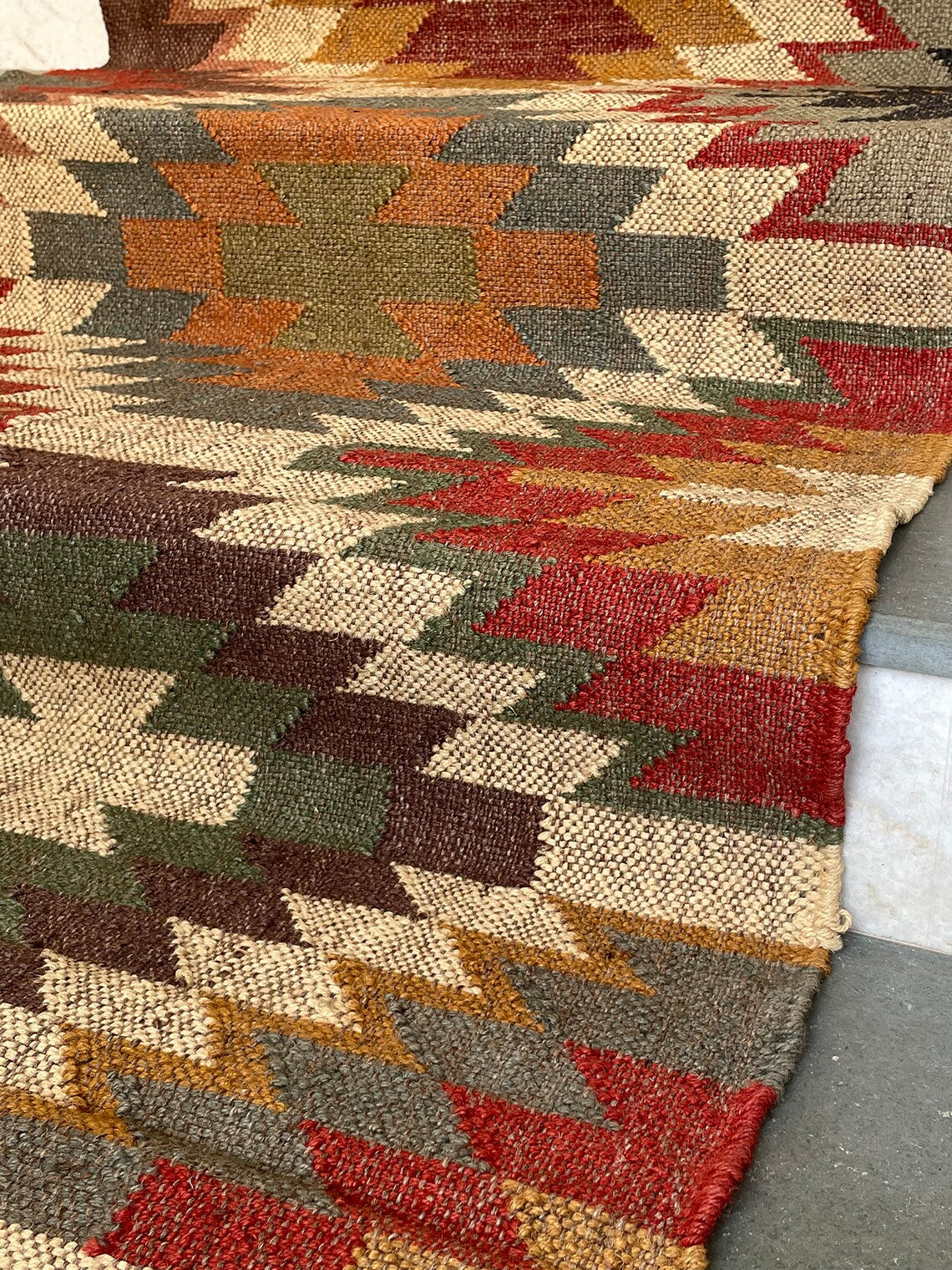 Kilim Jute Stair Runner – Boho Tribal Patterns