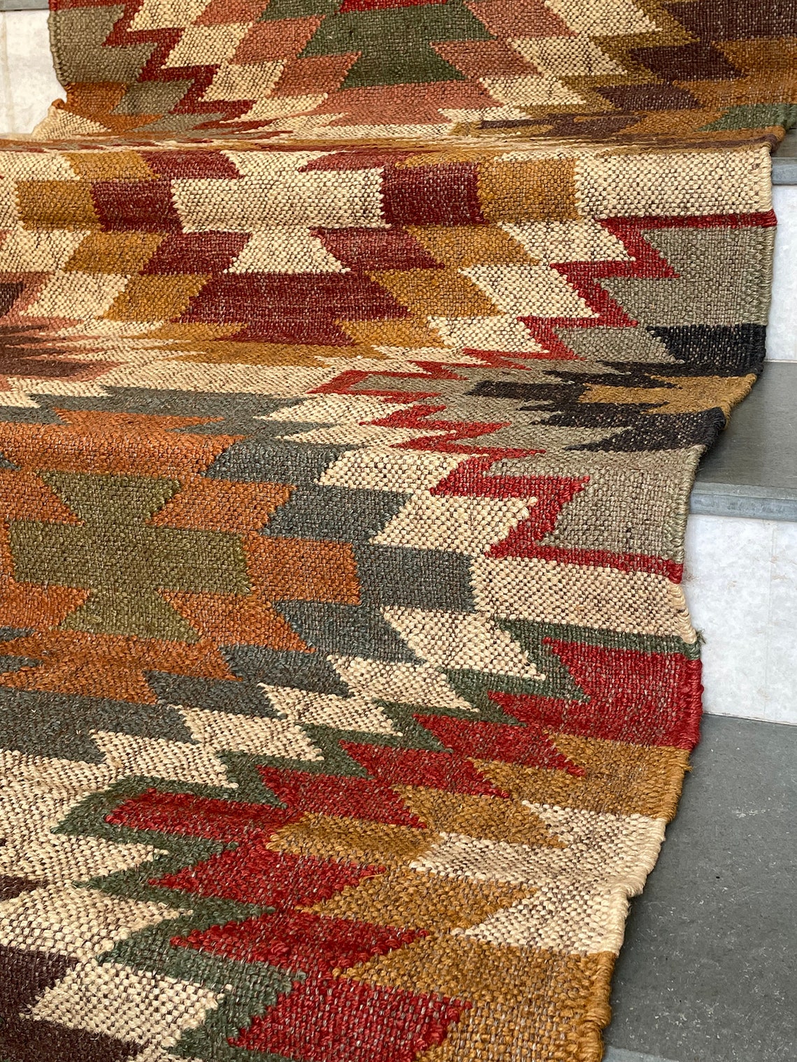 Kilim Jute Stair Runner – Boho Tribal Patterns