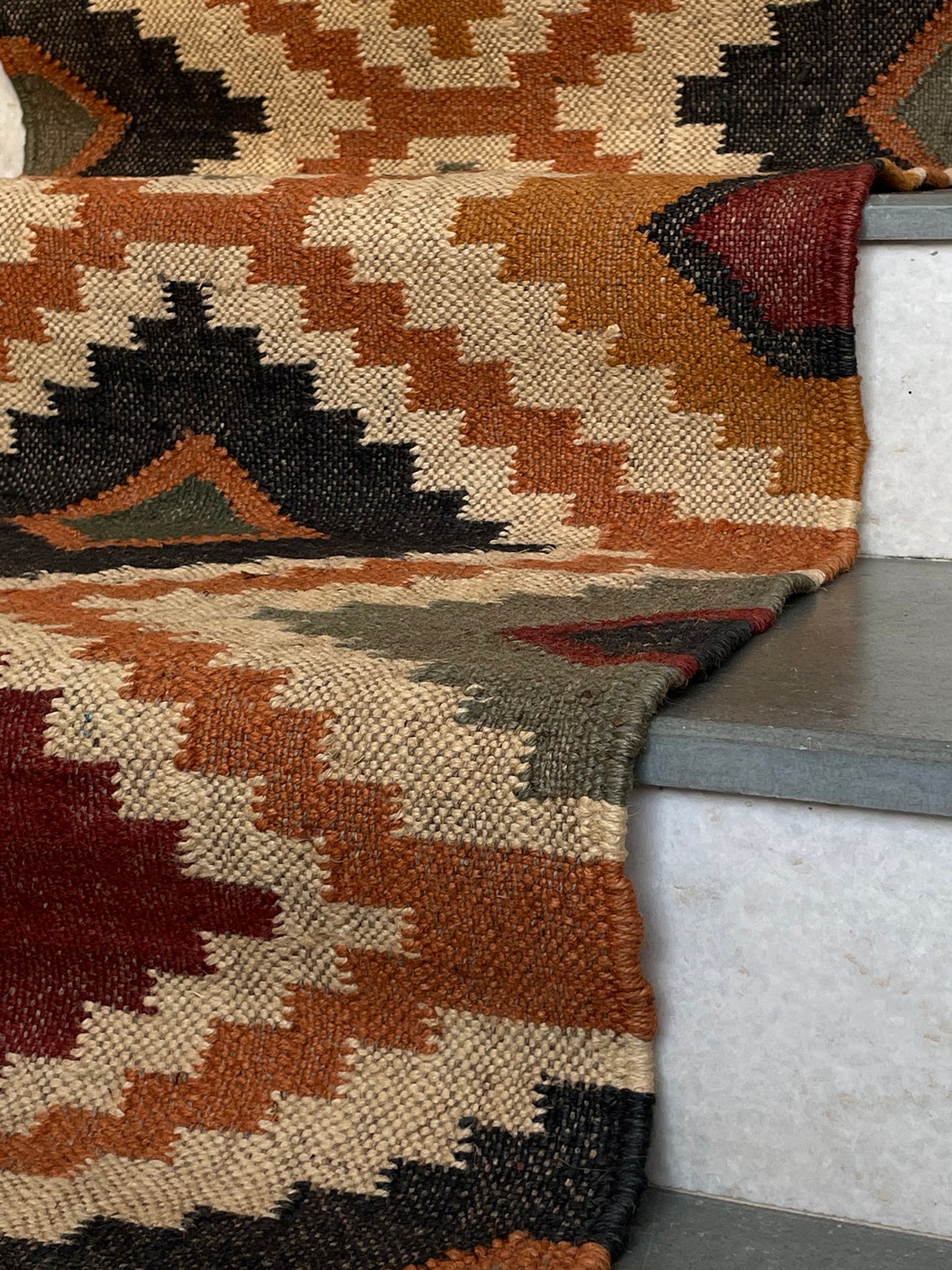 Kilim Pattern Jute Stair Runner – Flatweave Rug