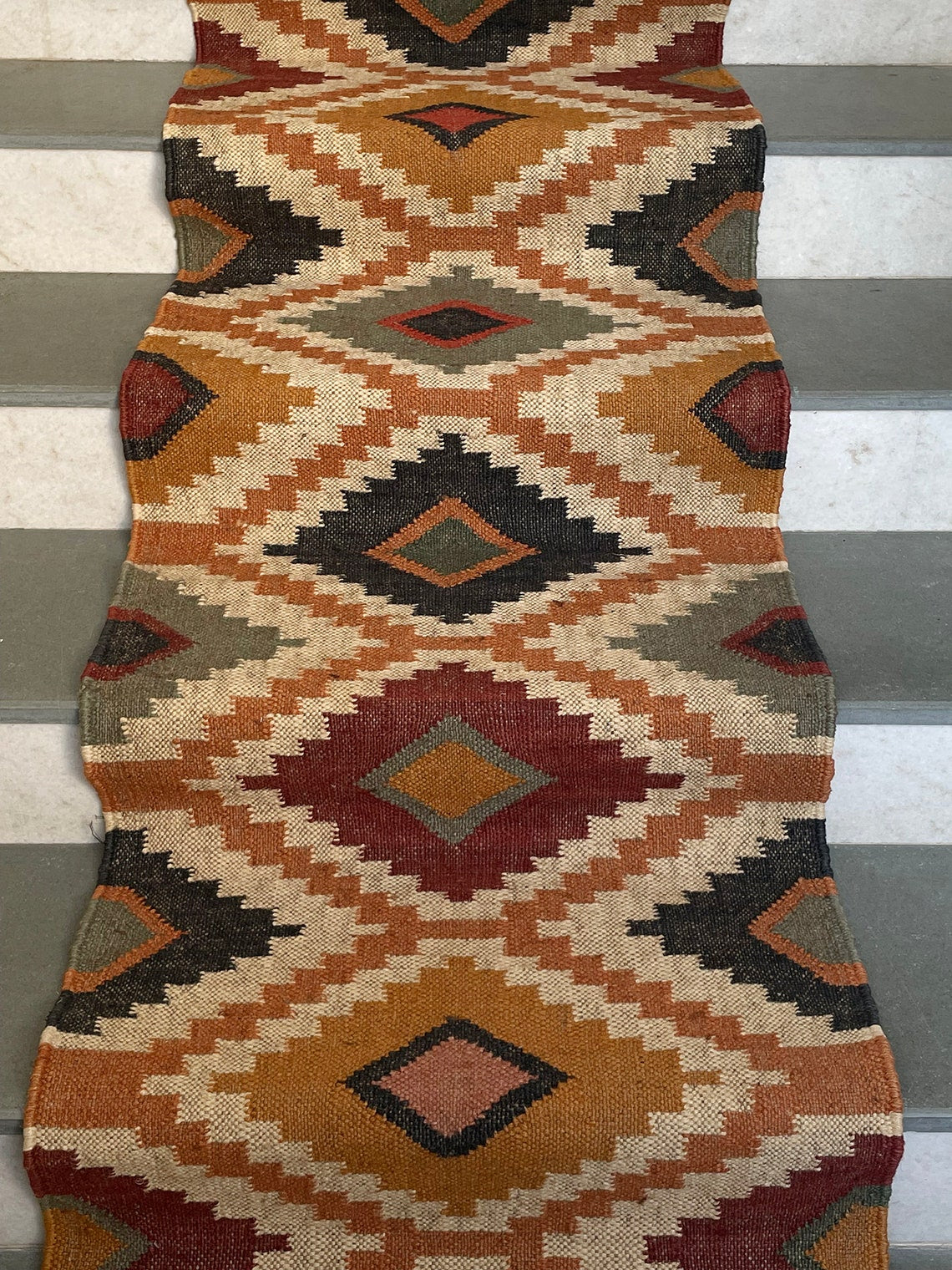 Kilim Pattern Jute Stair Runner – Flatweave Rug