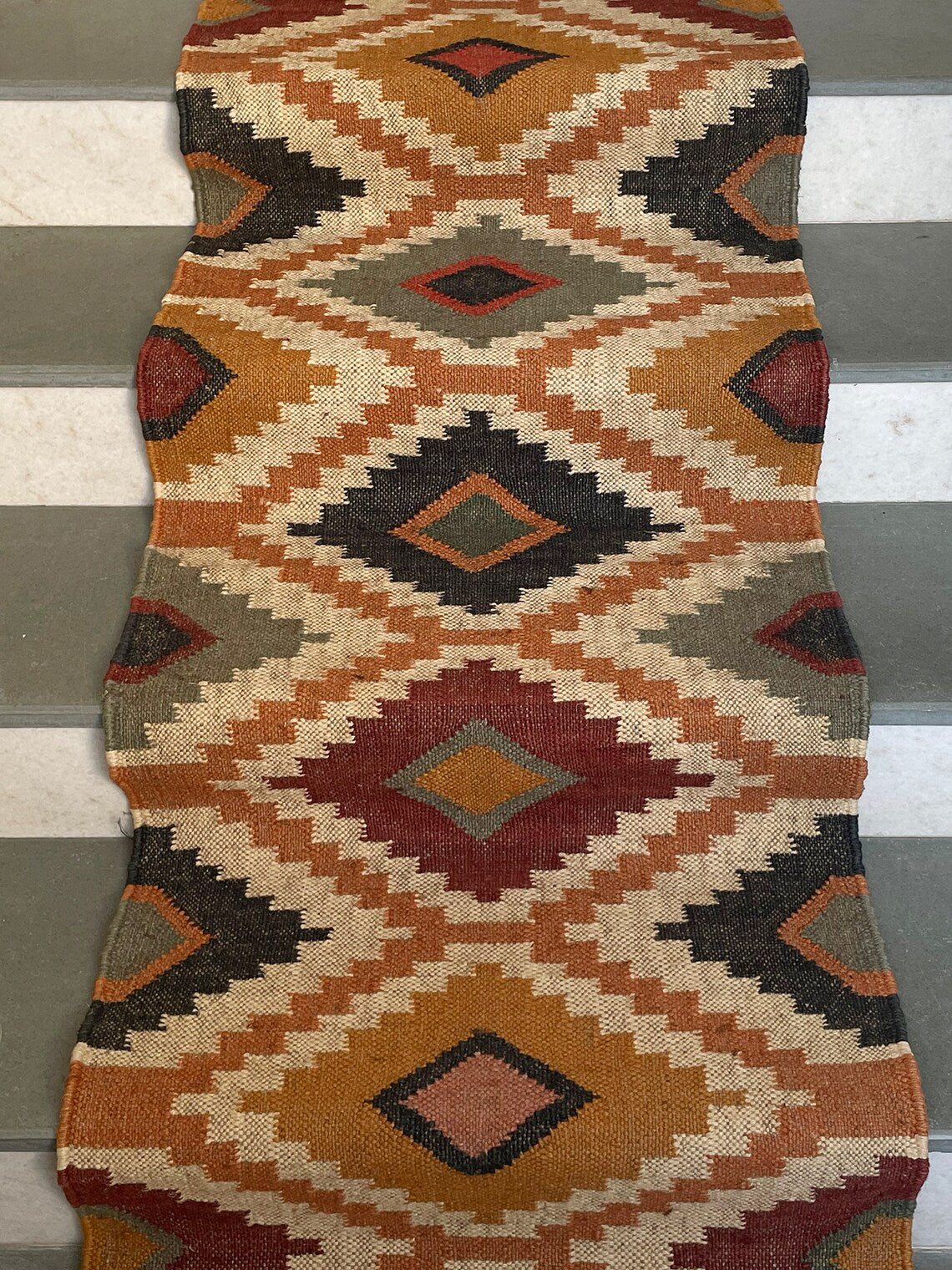 Kilim Pattern Jute Stair Runner – Flatweave Rug