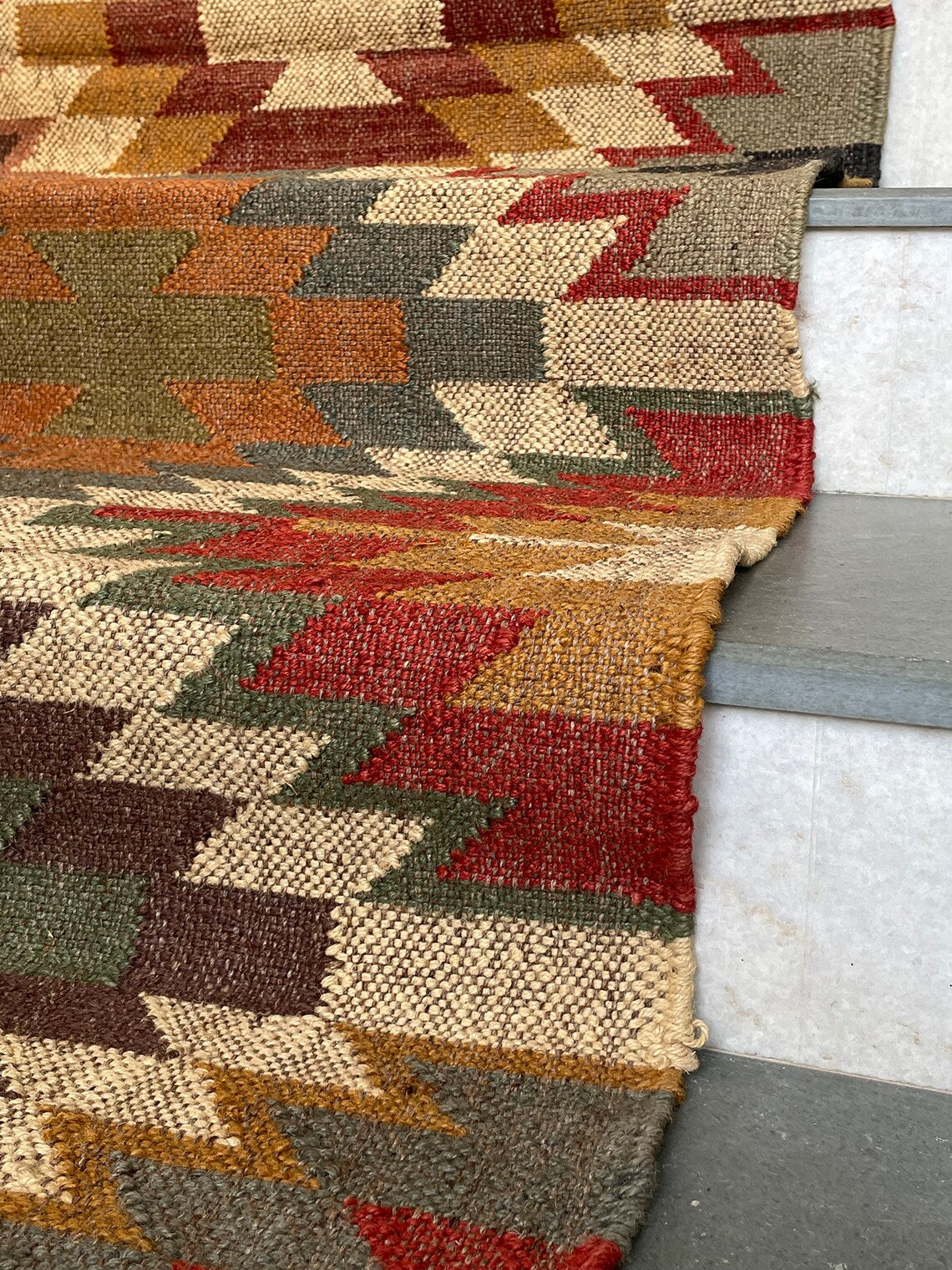 Kilim Jute Stair Runner – Boho Tribal Patterns