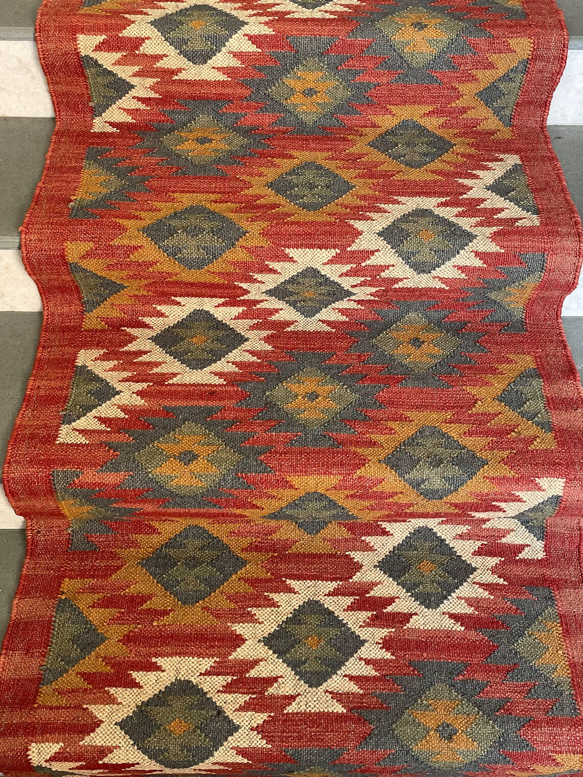 Geometric Kilim Jute Stair Runner – Traditional Meets Modern