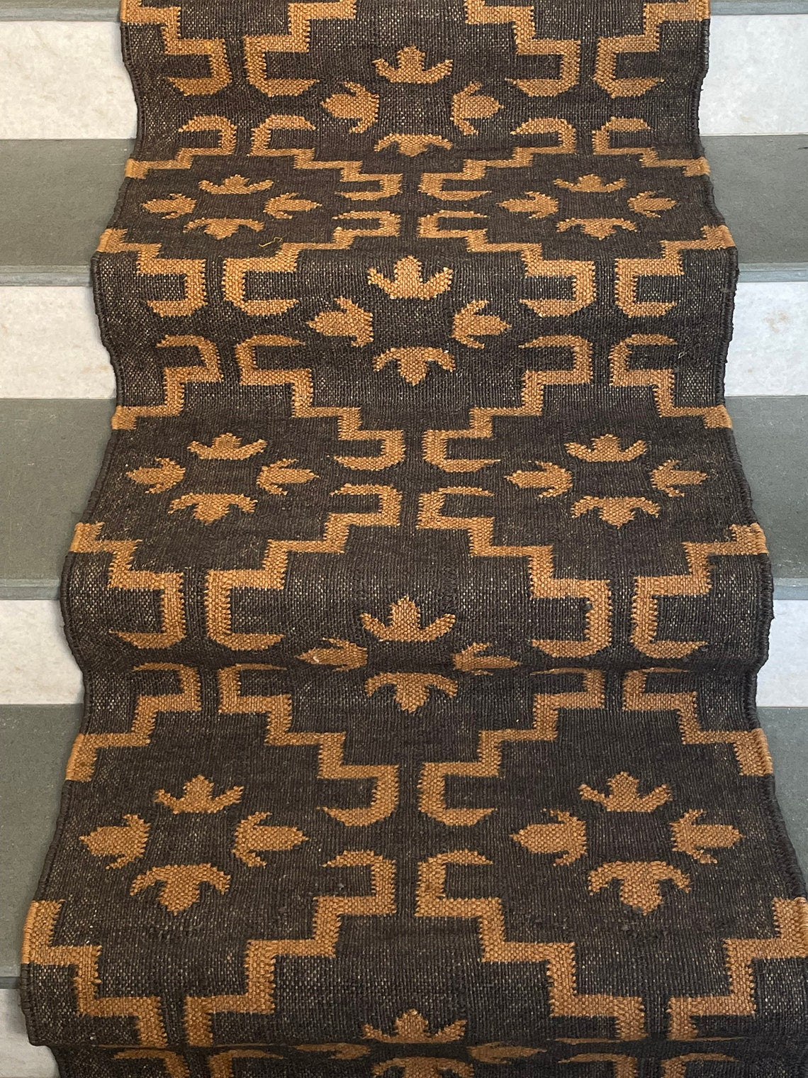 Tribal Kilim Jute Runner – Perfect for Rustic Stairs