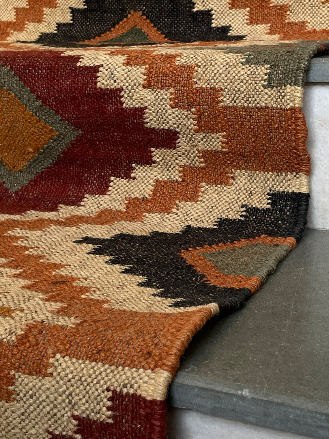 Kilim Pattern Jute Stair Runner – Flatweave Rug
