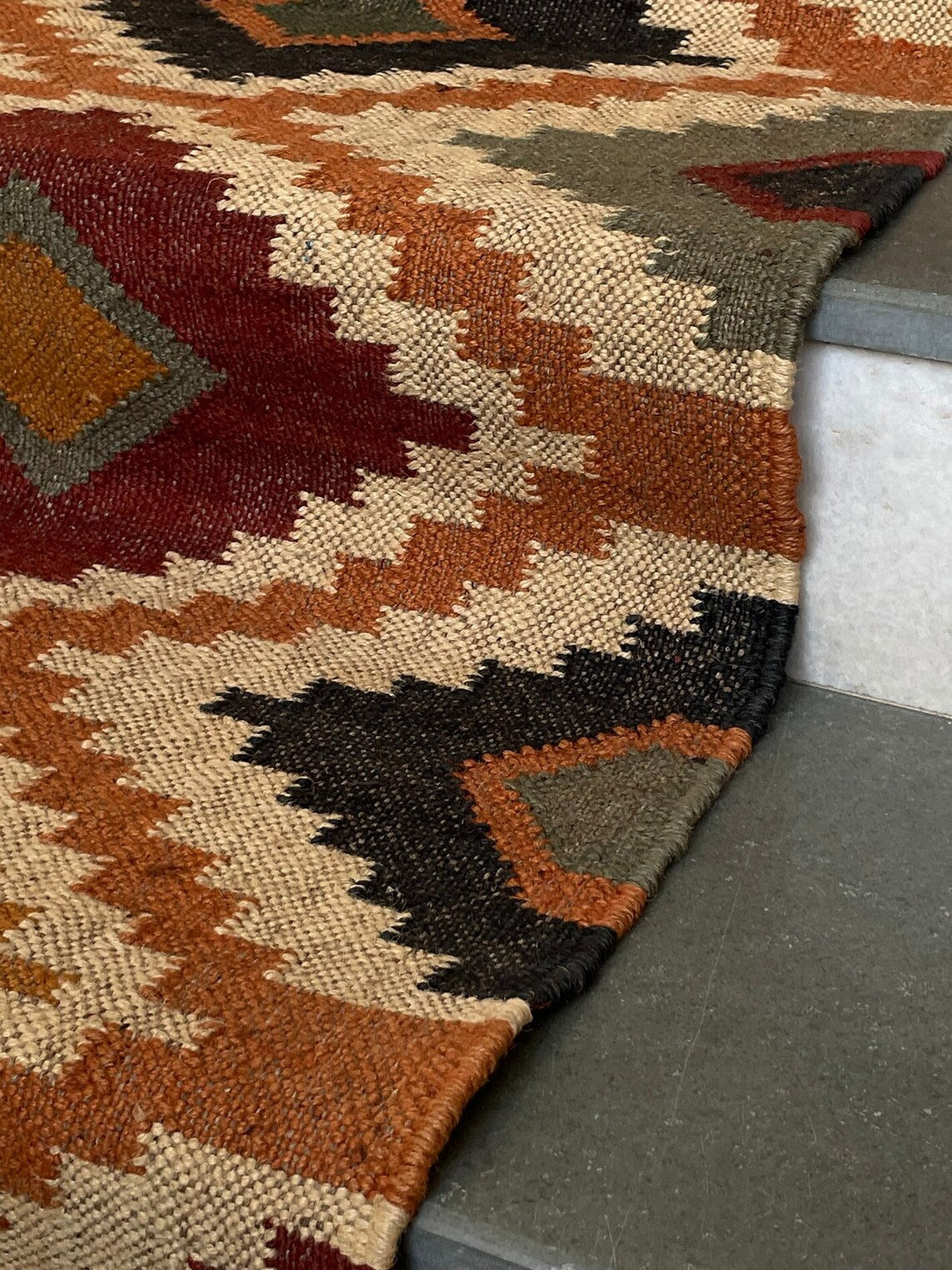 Kilim Pattern Jute Stair Runner – Flatweave Rug