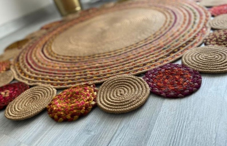 Jute and Chindi Floral Braided Rug – Natural Handwoven Area Mat