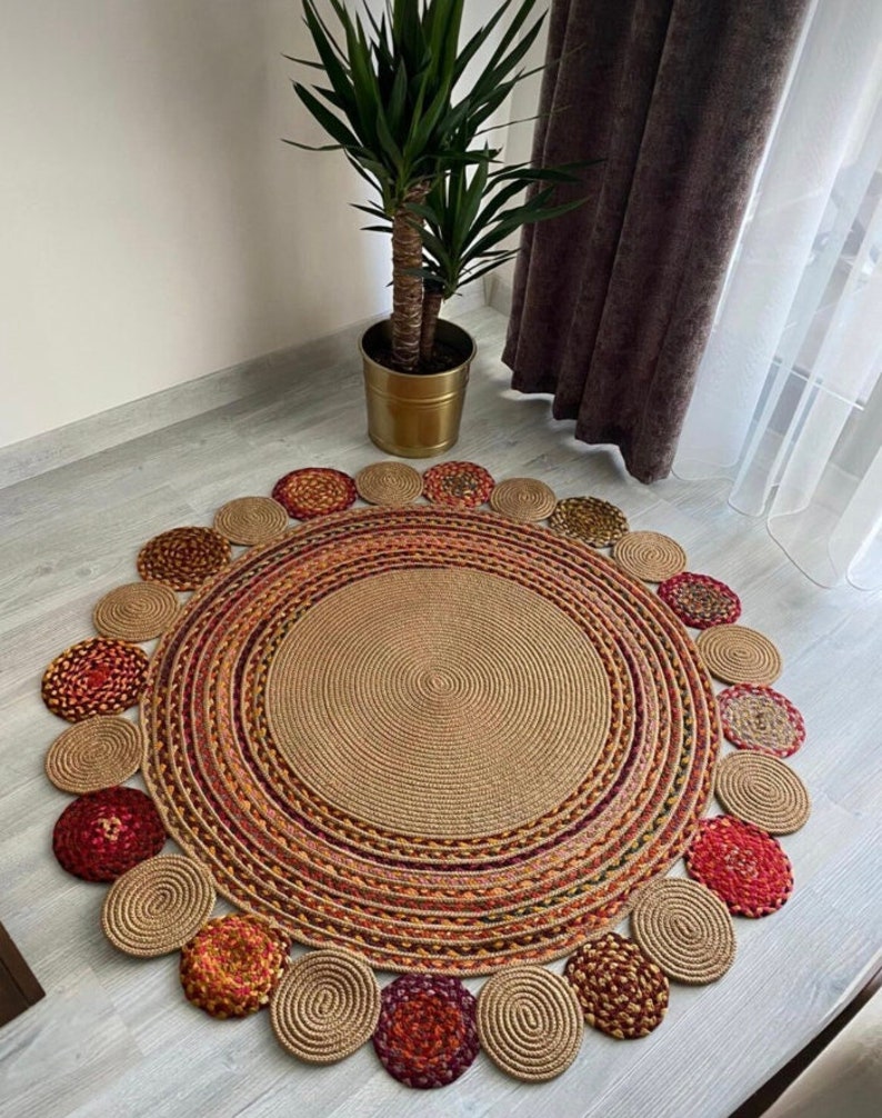 Jute and Chindi Floral Braided Rug – Natural Handwoven Area Mat