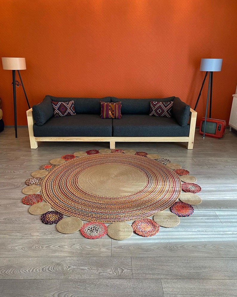 Jute and Chindi Floral Braided Rug – Natural Handwoven Area Mat