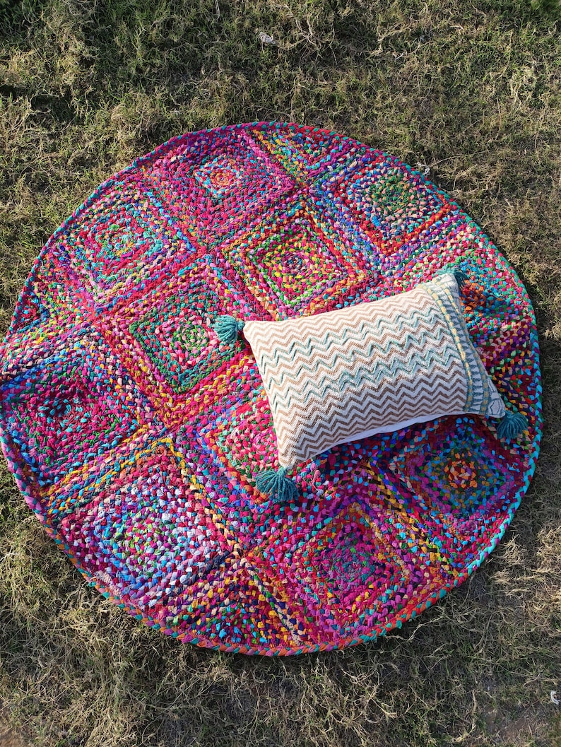 Hand Braided Jute Rug Area Round Rug, Cotton Rugs