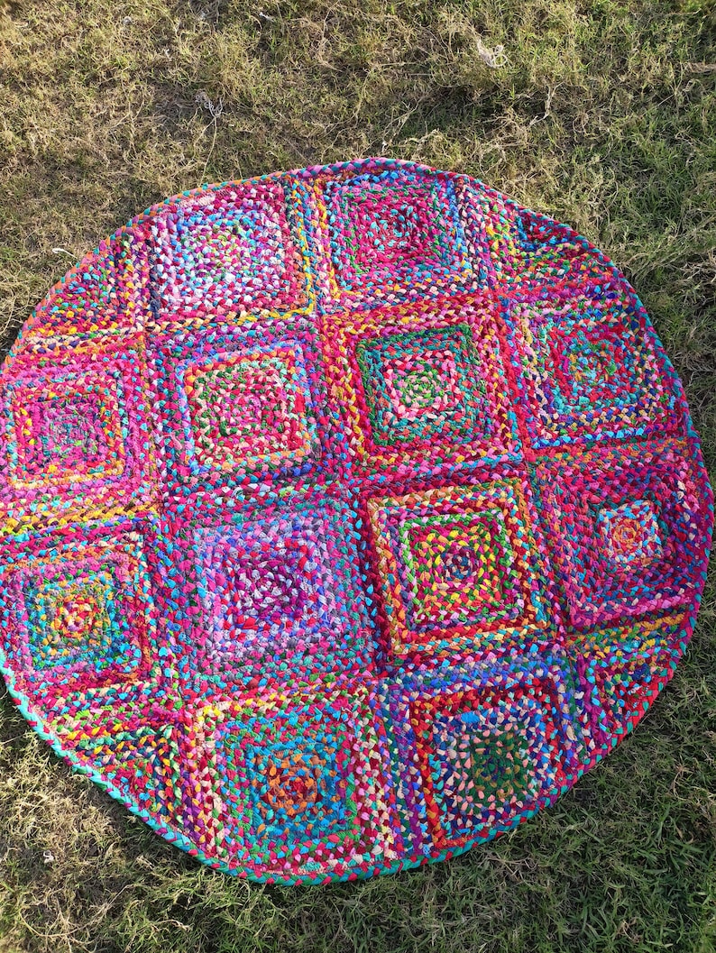 Hand Braided Jute Rug Area Round Rug, Cotton Rugs