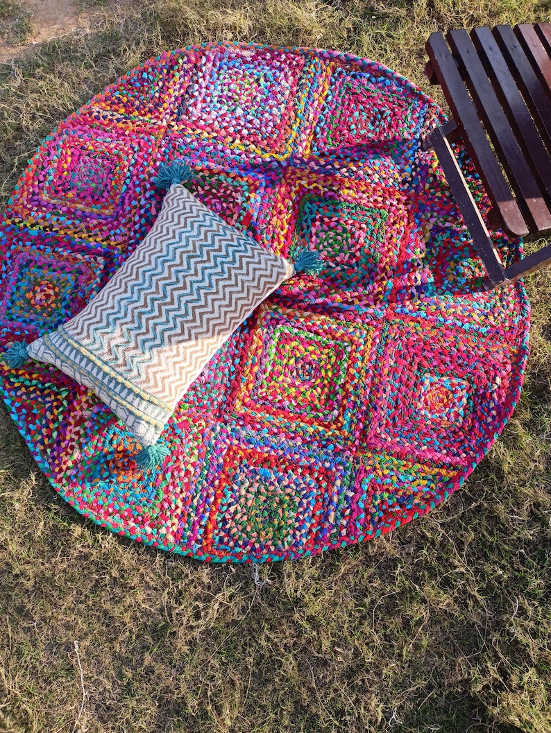 Hand Braided Jute Rug Area Round Rug, Cotton Rugs