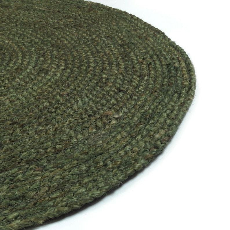 Round Green Jute Rug – Braided Natural Fiber Handmade Carpet