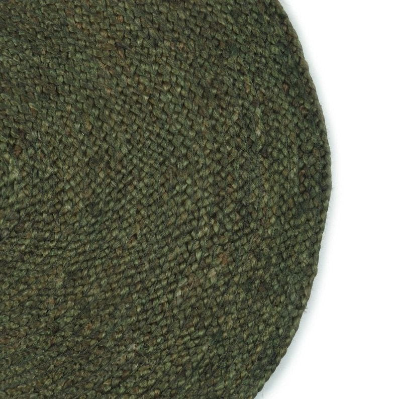 Round Green Jute Rug – Braided Natural Fiber Handmade Carpet