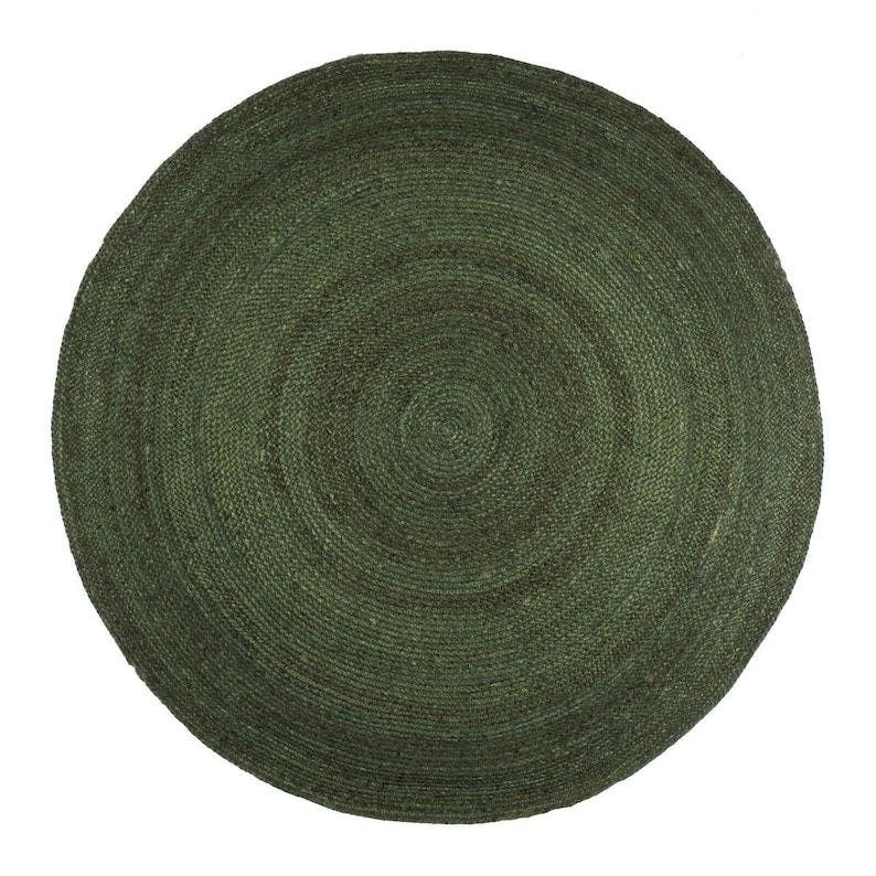 Round Green Jute Rug – Braided Natural Fiber Handmade Carpet