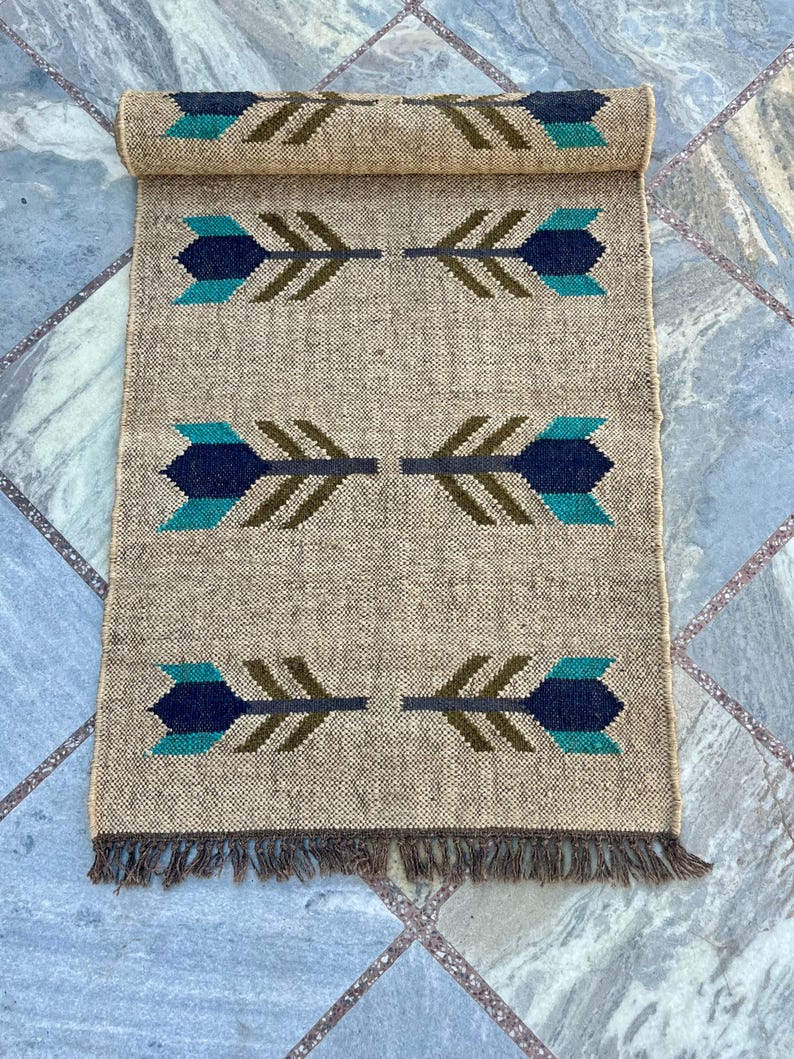 Kilim Runner Rug Entryway, Jute Runner Rug for Stairs
