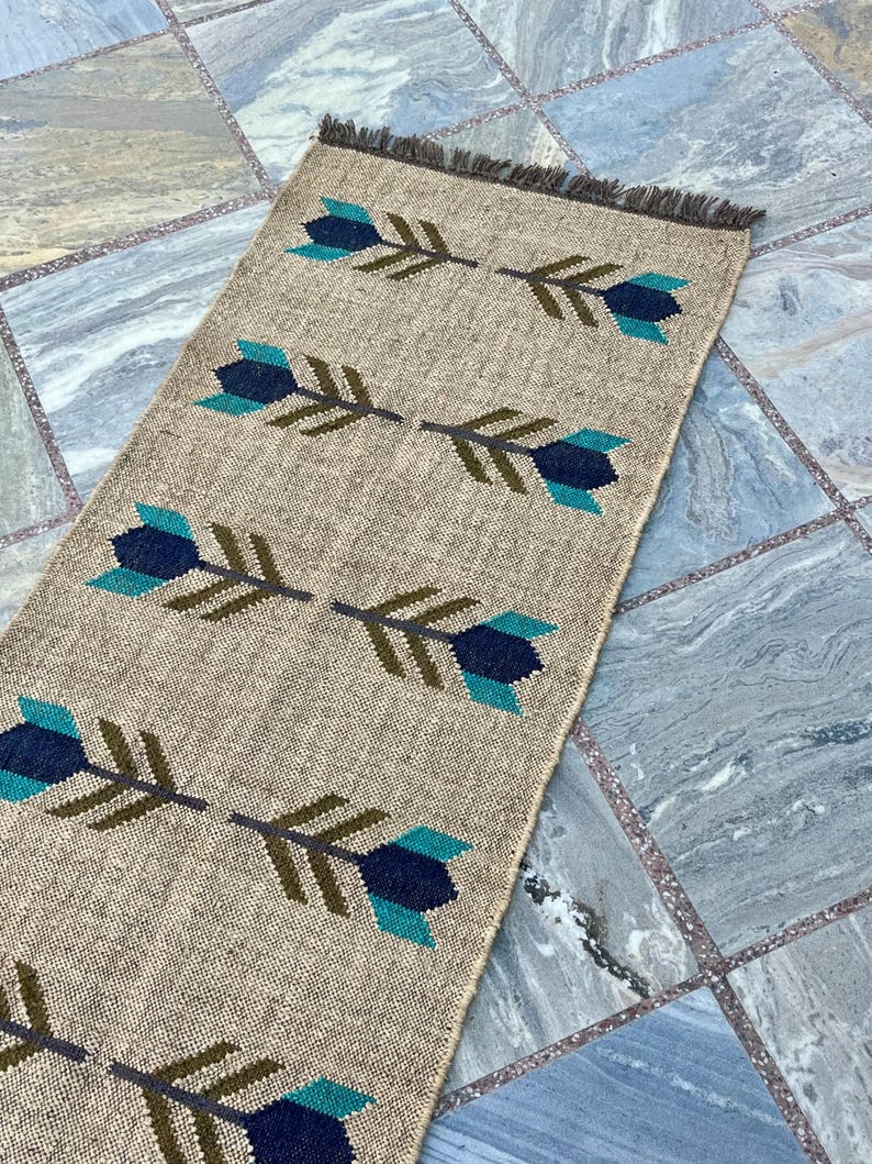 Kilim Runner Rug Entryway, Jute Runner Rug for Stairs