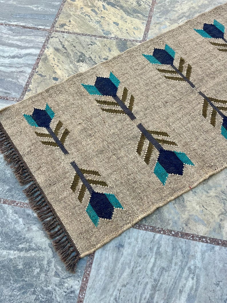 Kilim Runner Rug Entryway, Jute Runner Rug for Stairs