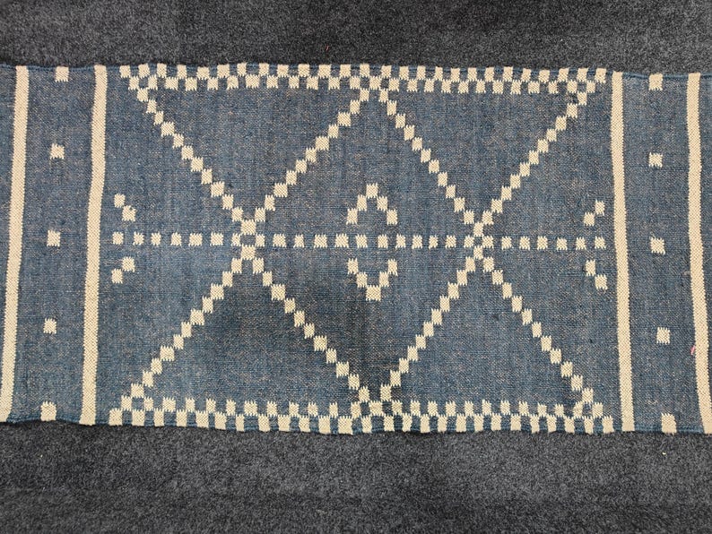 Handwoven Black Wool And Jute Runner/Handmade Kilim Runner Rug For Stair Decor