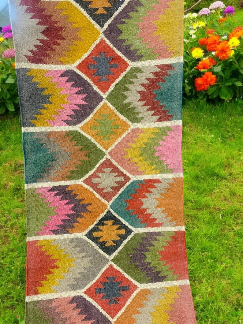 Bohemian Rug, Handmade Kilim Runner Rug For Stair Décor