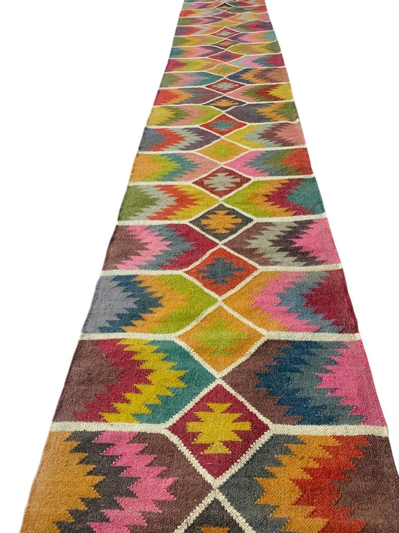 Bohemian Rug, Handmade Kilim Runner Rug For Stair Décor