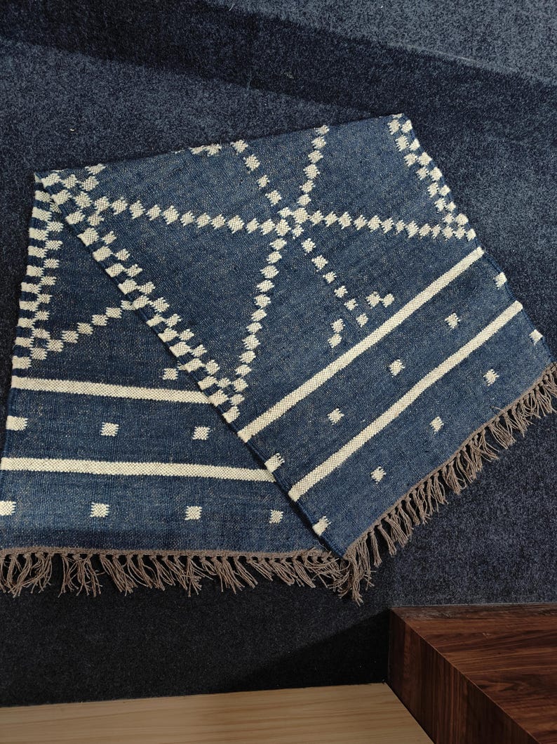 Handwoven Black Wool And Jute Runner/Handmade Kilim Runner Rug For Stair Decor