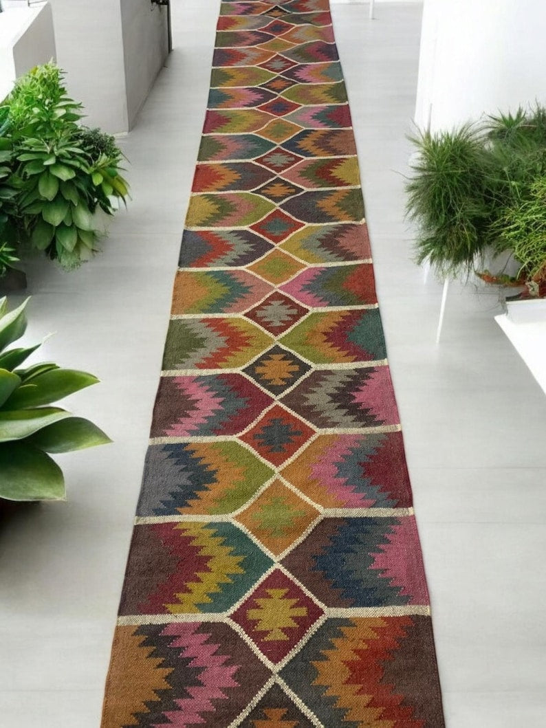 Bohemian Rug, Handmade Kilim Runner Rug For Stair Décor