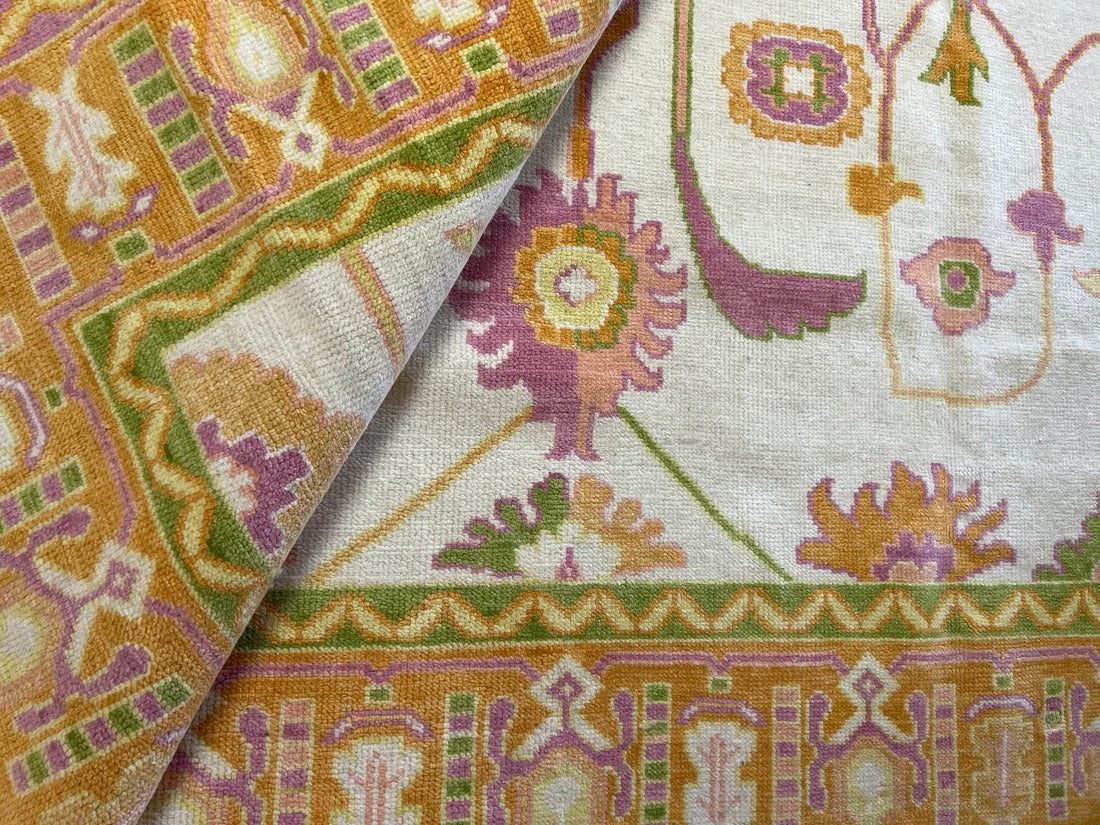 Geometric Oushak Wool Carpet, Handwoven Oushak Carpets