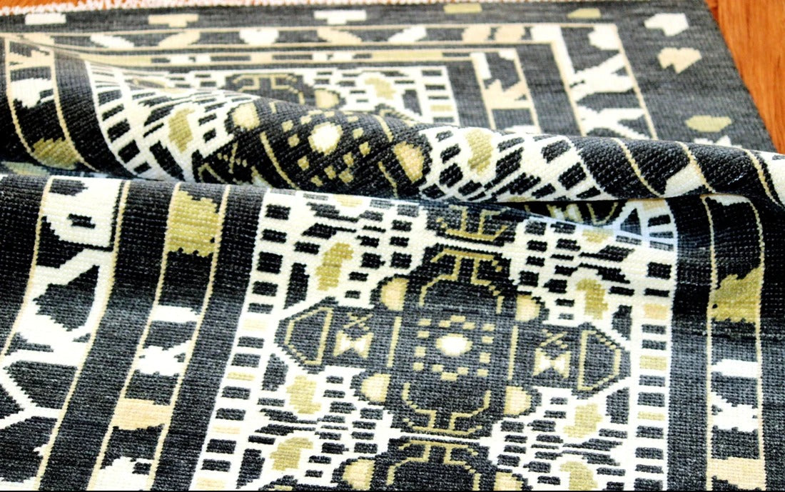 Geometric Oushak Wool Knotted Carpet, Modern Oushak Rugs