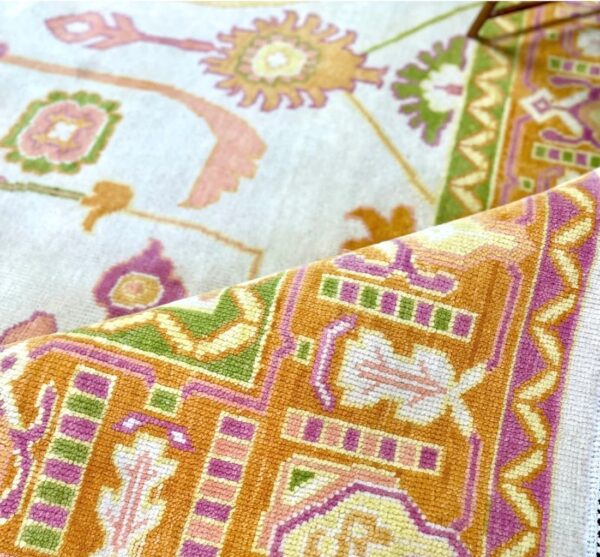 Geometric Oushak Wool Carpet, Handwoven Oushak Carpets