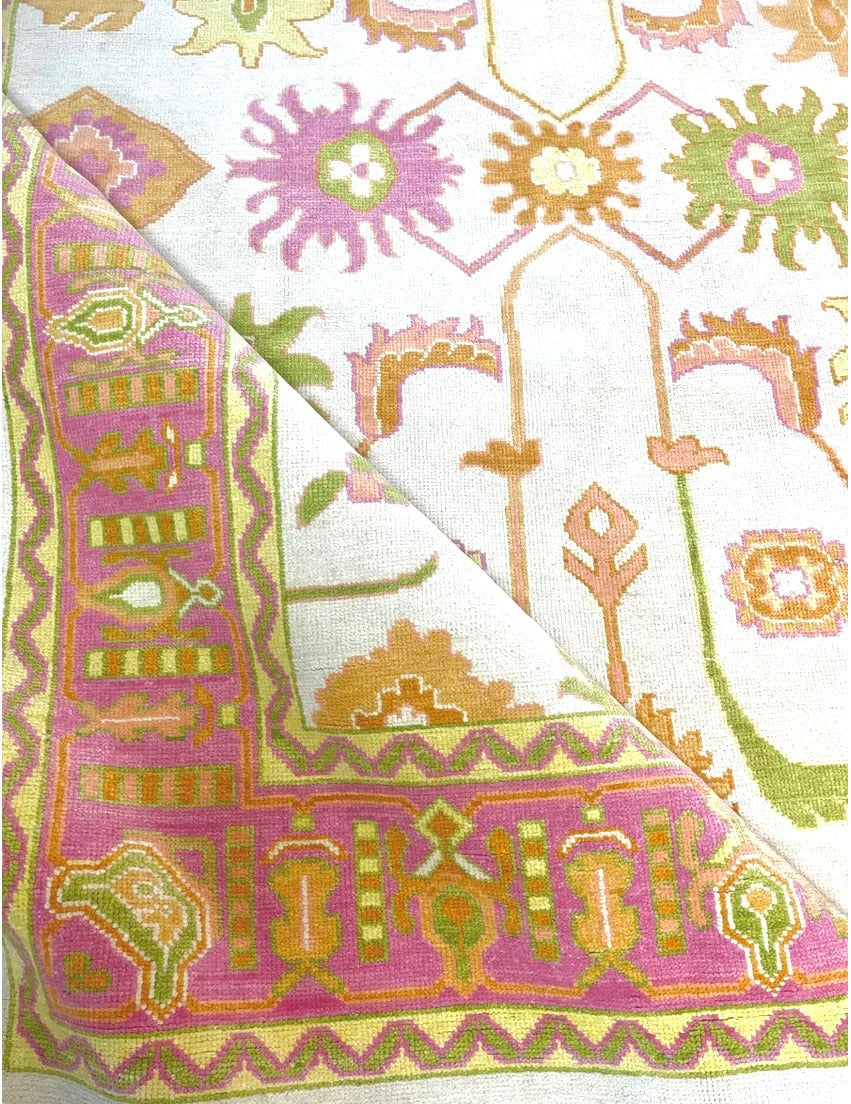 Geometric Oushak Wool Carpet, Handwoven Oushak Carpets