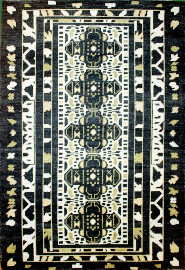 Geometric Oushak Wool Knotted Carpet, Modern Oushak Rugs