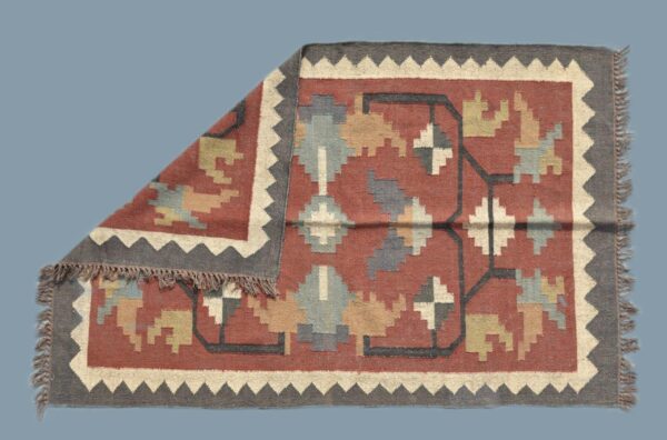 Turkish Kilim Rug – Handmade Red Rug for Living Room