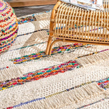 Handwoven Cotton Wooled Multi-Ivory Rug for Living Room