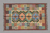 Boho Wool Jute Kilim Rug Handmade Multicolor Rug