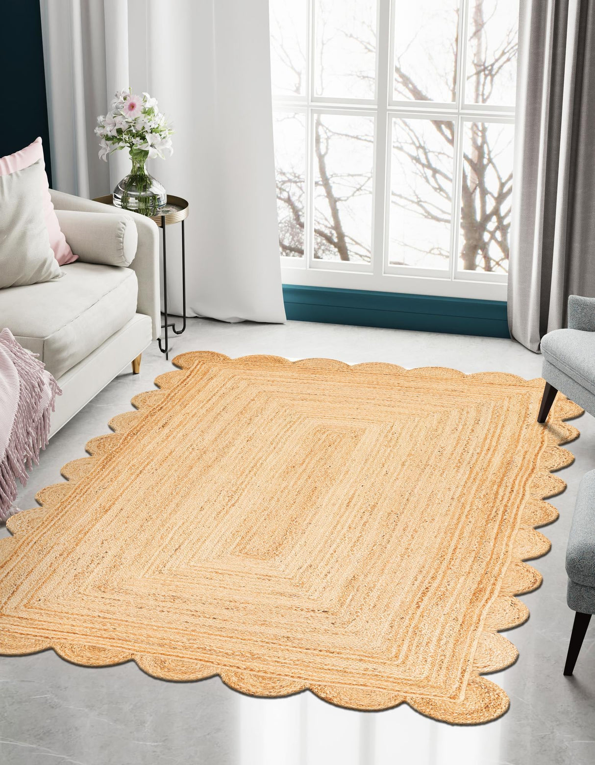 Hand Scallop Braided Jute Rug