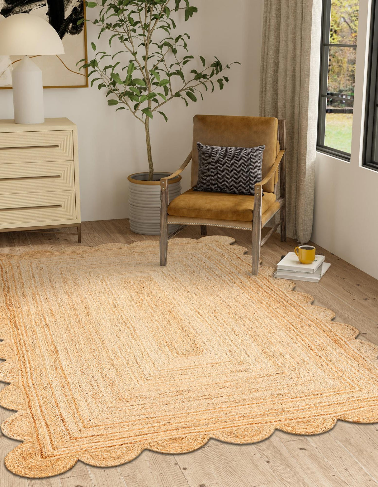 Hand Scallop Braided Jute Rug