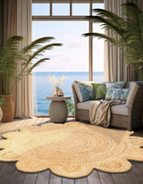 Hand Scallop Braided Jute Rug – Natural Fiber Rug with Decorative Edge