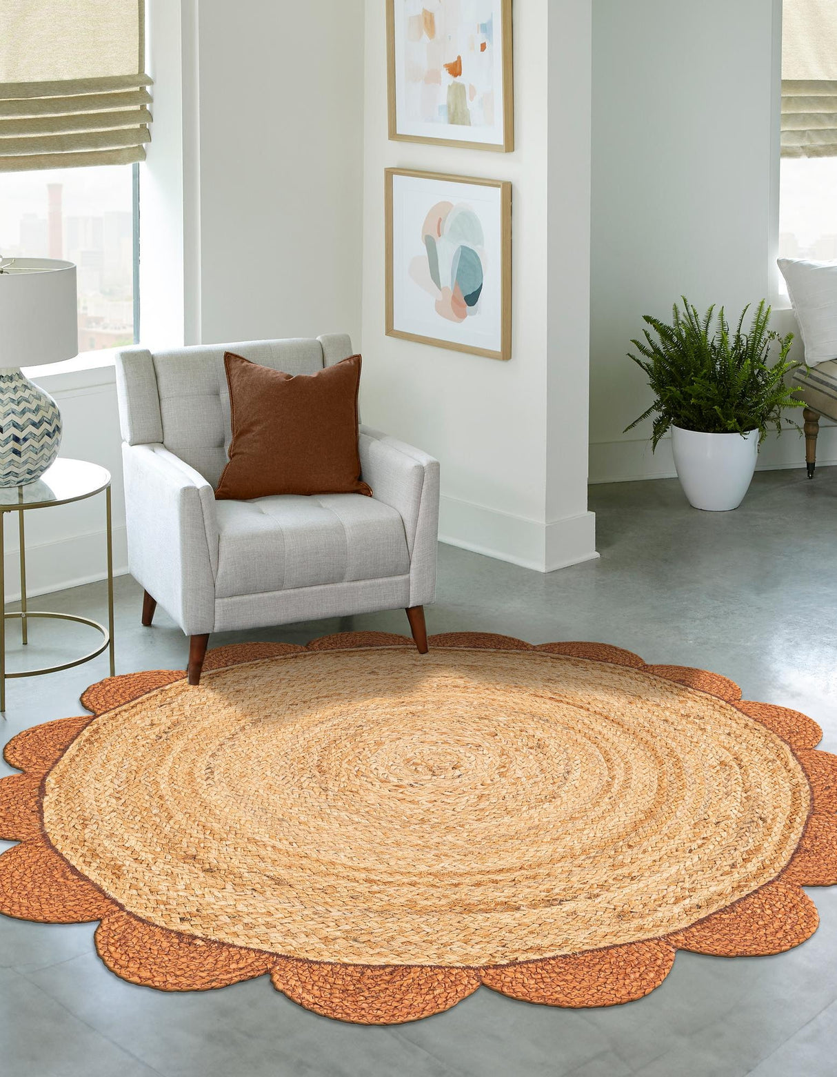 Hand Scallop Braided Jute Rug
