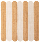 Eco-Friendly Hand Scallop Braided Jute Rug in Natural & Ivory Tones