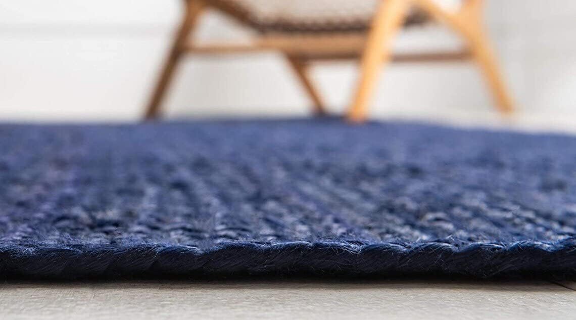 Natural Jute Hand Braided Bohemian Blue Jute Area Rugs