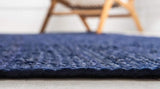 Natural Jute Hand Braided Bohemian Blue Jute Area Rugs