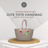 DECOR Pure Cotton Light Brown Jute Tote Bag with Pom Poms â€“ Stylish