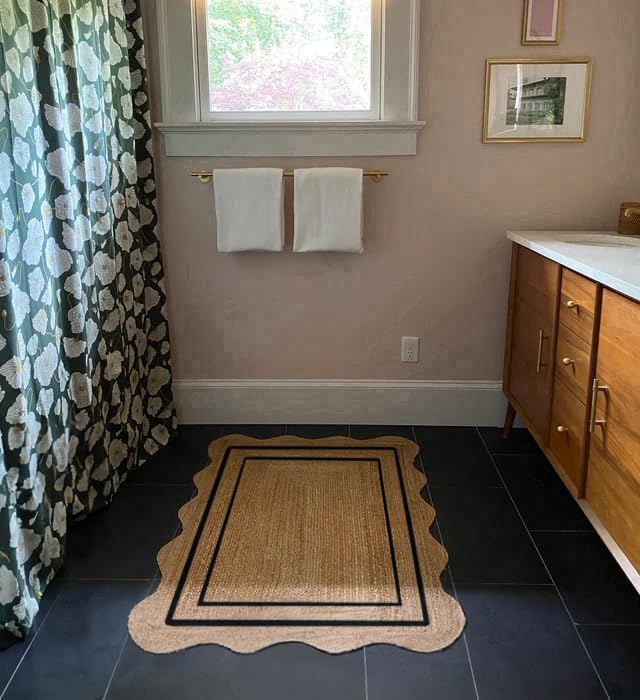 Unique Design Braided Handmade Scalloped Jute Rug